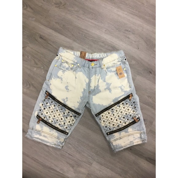 Vintage Americana Denim Shorts Bleached Studded Zippers SIZE 34 - Picture 1 of 3